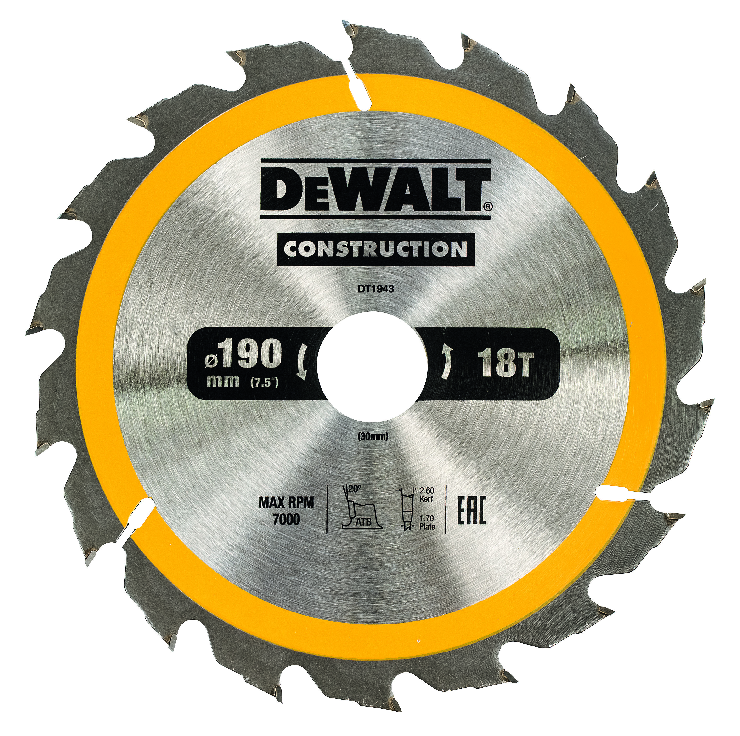 Kreissägeblatt DEWALT Handkreissäge 190/30mm 18WZ