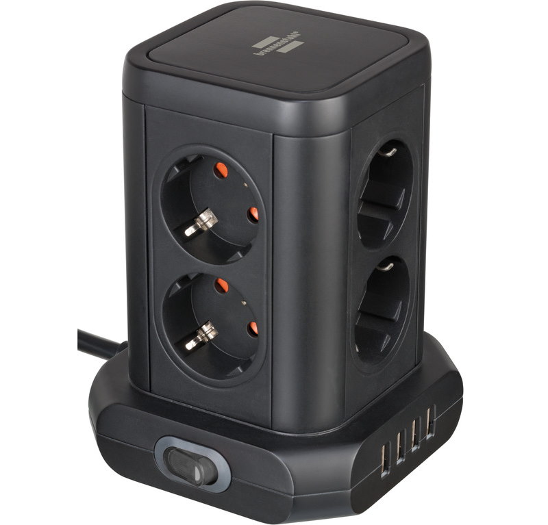 Steckdosenturm Brennenstuhl 8-fach mit 4x USB schwarz 2m H05VV-F3G1.5