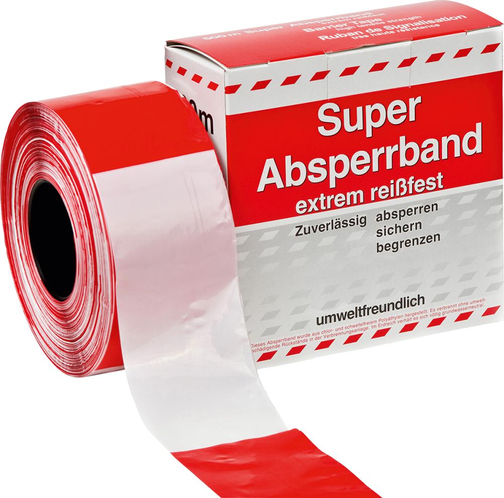 Absperrband  500 m-Rolle rot/weiß geblockt