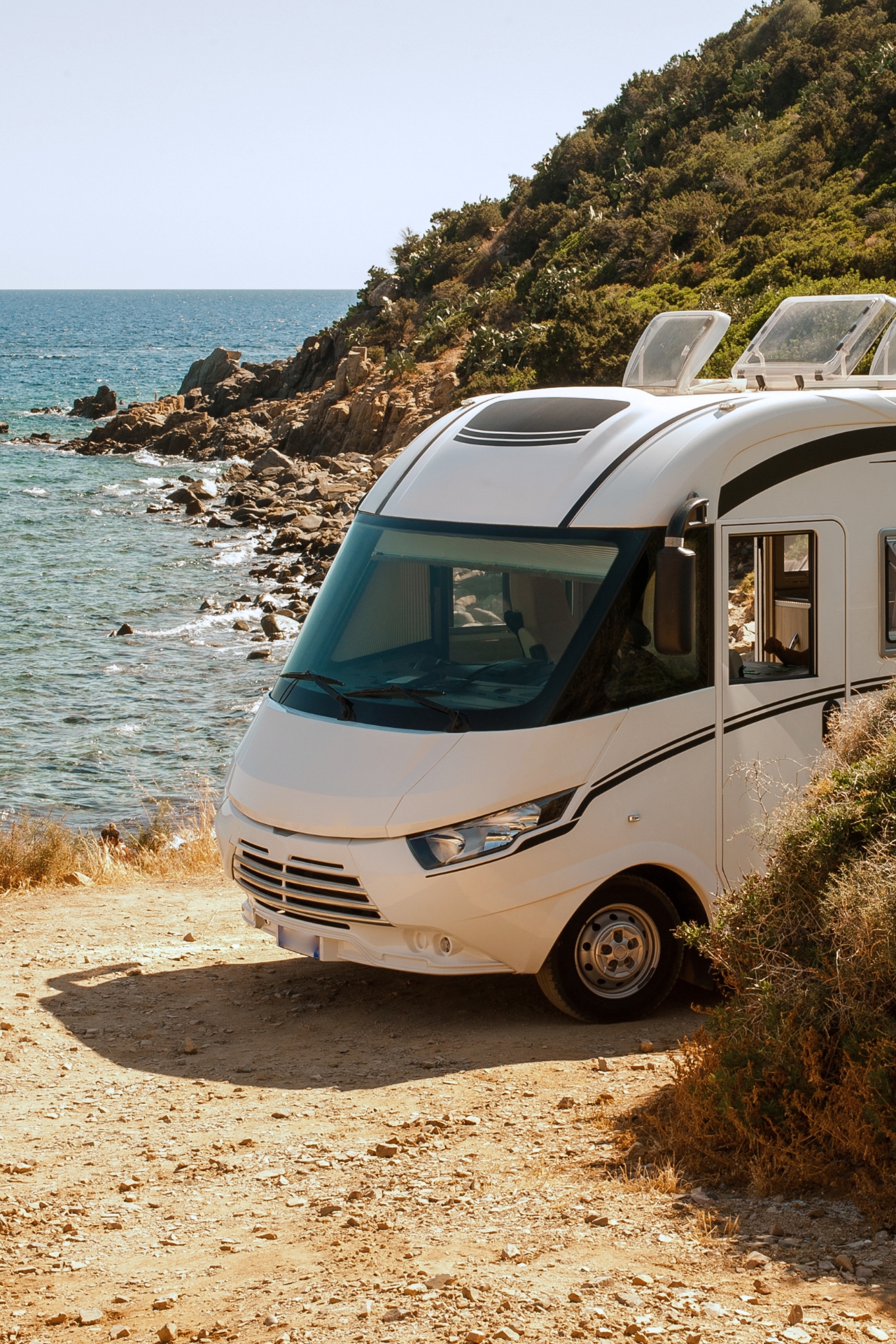 Wohnmobil, Camping, Küstenlandschaft, Meer, Geländestell