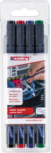 edding Kabelmarker-Set edding 8407 schwarz, rot, blau, grün