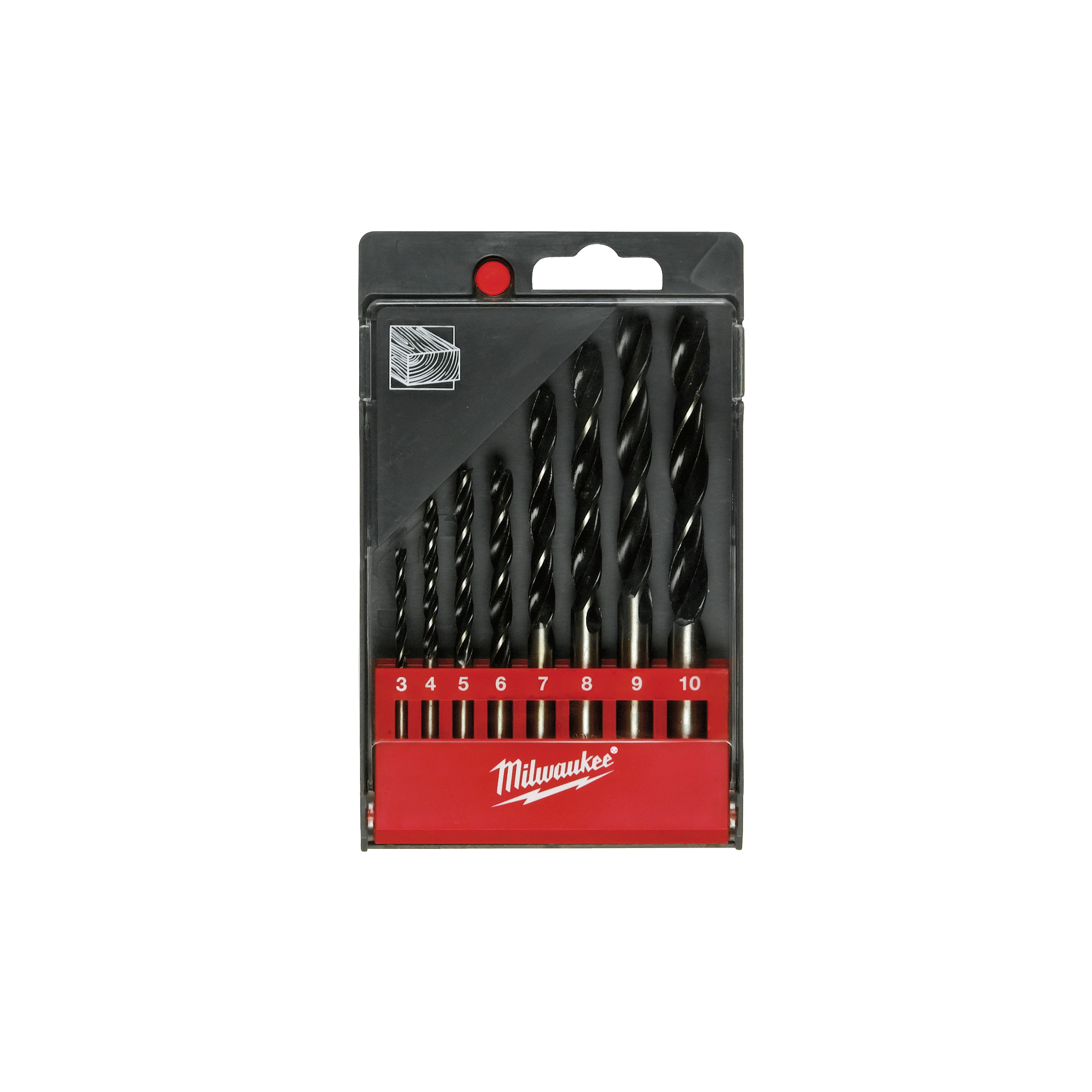 Milwaukee Holzspiralbohrer-Set 3/4/5/6/7/8/9/10 mm Holzspiralbohrer DIN 7487 E Kassette 8-teilig